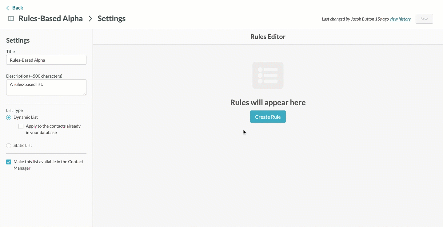 List Building interface